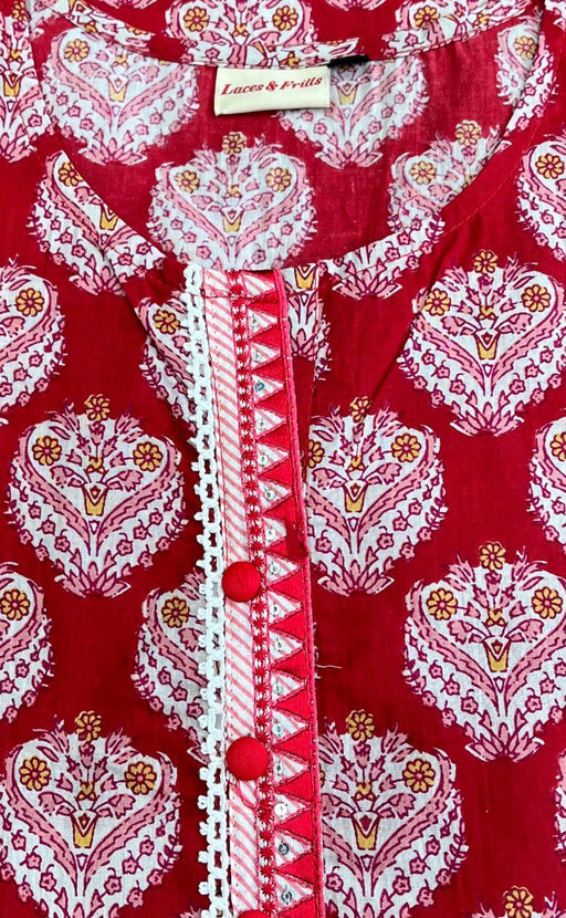 Red Garden Jaipuri Cotton Short Kurti. Pure Versatile Cotton. | Laces and Frills - Laces and Frills
