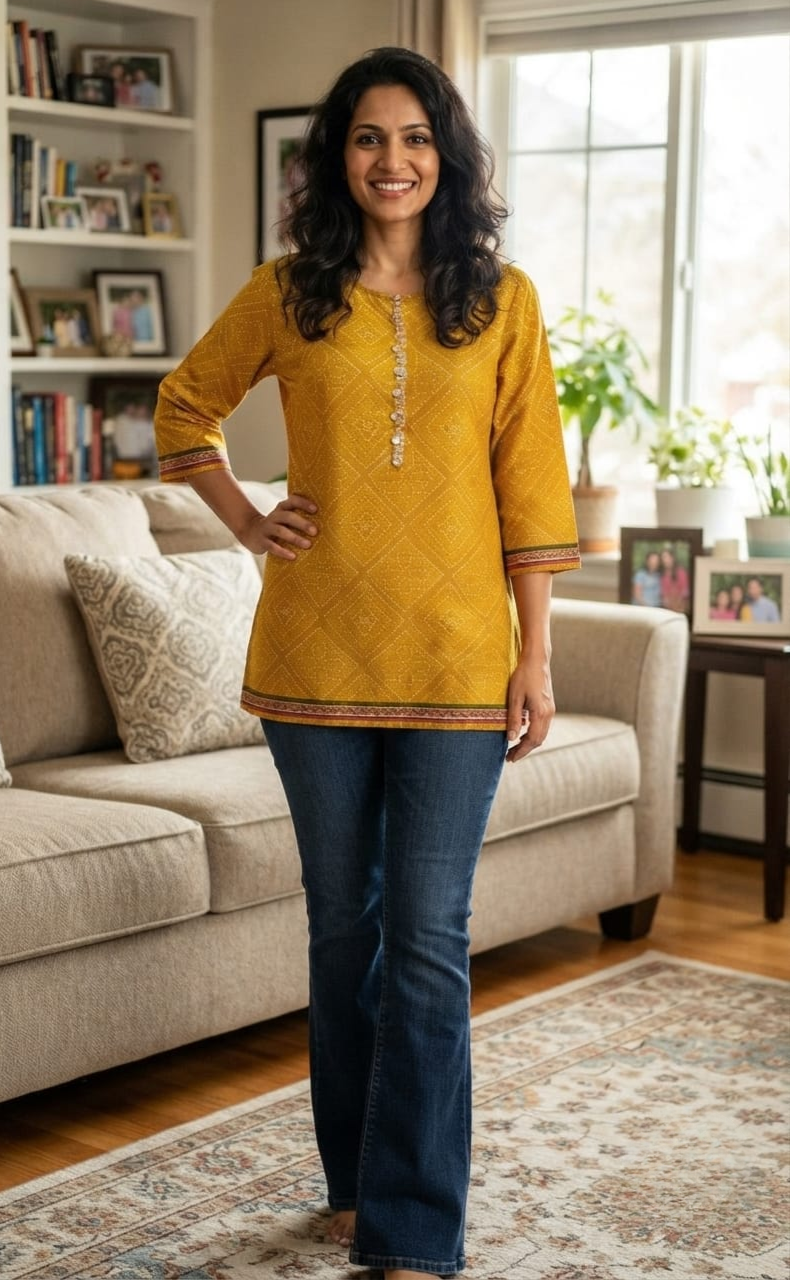 Yellow Bandini Jaipuri Cotton Short Kurti. Pure Versatile Cotton. | Laces and Frills