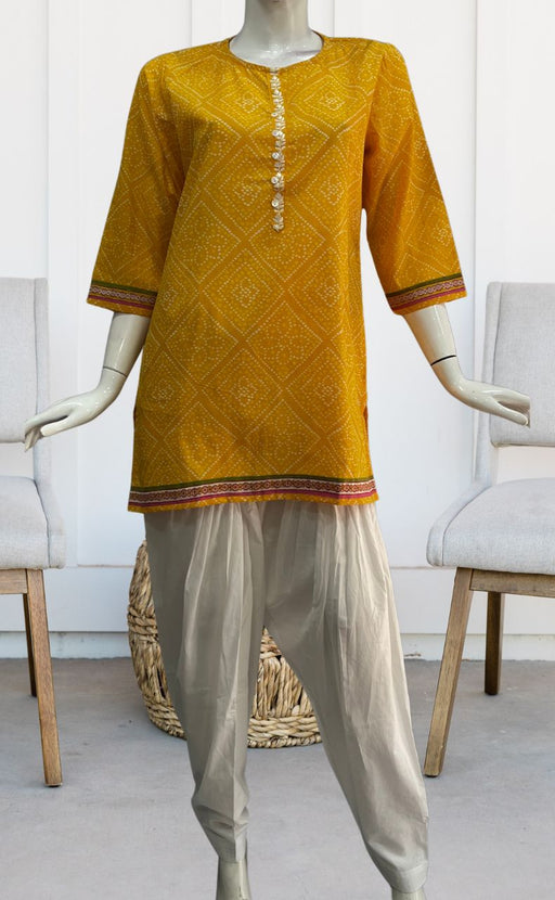 Yellow Bandini Jaipuri Cotton Short Kurti. Pure Versatile Cotton. | Laces and Frills - Laces and Frills
