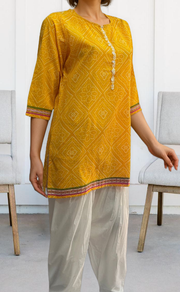 Yellow Bandini Jaipuri Cotton Short Kurti. Pure Versatile Cotton. | Laces and Frills - Laces and Frills