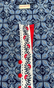 Navy Blue Floral Jaipuri Cotton Short Kurti. Pure Versatile Cotton. | Laces and Frills - Laces and Frills