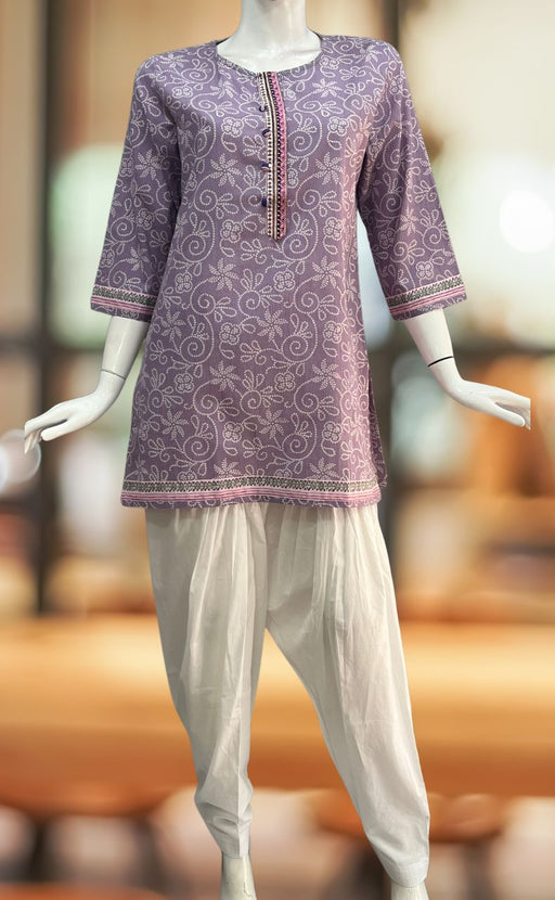 Lavender Bandini Jaipuri Cotton Short Kurti. Pure Versatile Cotton. | Laces and Frills - Laces and Frills