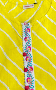 Yellow Stripes Jaipuri Cotton Short Kurti. Pure Versatile Cotton. | Laces and Frills - Laces and Frills
