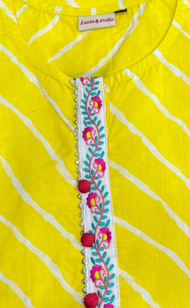 Yellow Stripes Jaipuri Cotton Short Kurti. Pure Versatile Cotton. | Laces and Frills - Laces and Frills