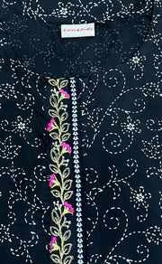 Black Garden Jaipuri Cotton Short Kurti. Pure Versatile Cotton. | Laces and Frills - Laces and Frills