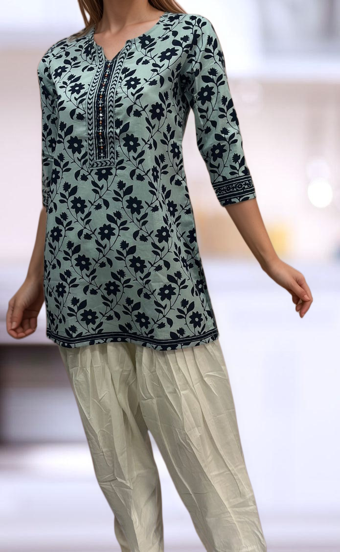 Blue Garden Jaipuri Cotton Short Kurti. Pure Versatile Cotton. | Laces and Frills - Laces and Frills