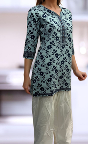 Blue Garden Jaipuri Cotton Short Kurti. Pure Versatile Cotton. | Laces and Frills - Laces and Frills