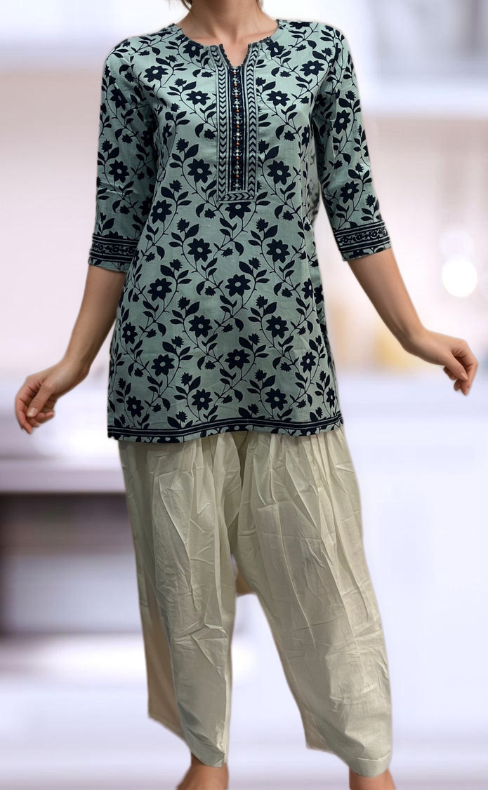 Blue Garden Jaipuri Cotton Short Kurti. Pure Versatile Cotton. | Laces and Frills - Laces and Frills
