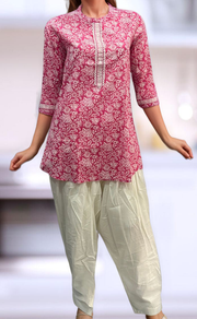 Pink Garden Jaipuri Cotton Short Kurti. Pure Versatile Cotton. | Laces and Frills - Laces and Frills