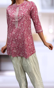 Pink Garden Jaipuri Cotton Short Kurti. Pure Versatile Cotton. | Laces and Frills - Laces and Frills