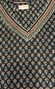 Black Buds V Neck Cotton Short Kurti. Pure Versatile Cotton. | Laces and Frills