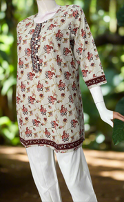 Beige/Maroon Floral Jaipur Cotton Short Kurti. Pure Versatile Cotton. | Laces and Frills