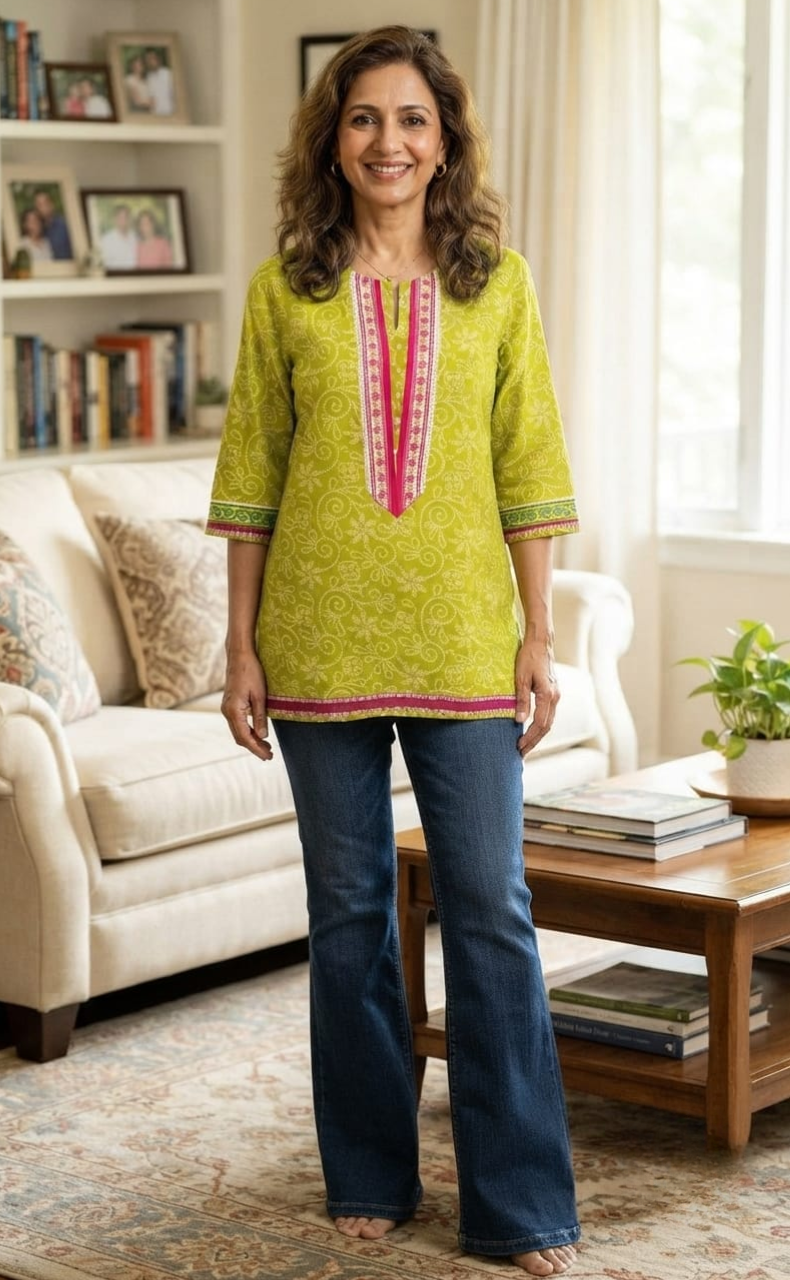 Green Bandini Jaipur Cotton Short Kurti. Pure Versatile Cotton. | Laces and Frills
