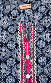 Blue Flora Cotton Short Kurti. Pure Versatile Cotton. | Laces and Frills