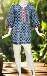Blue Flora Cotton Short Kurti. Pure Versatile Cotton. | Laces and Frills