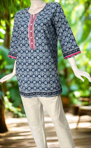 Blue Flora Cotton Short Kurti. Pure Versatile Cotton. | Laces and Frills