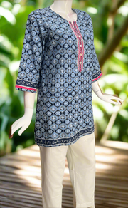 Blue Flora Cotton Short Kurti. Pure Versatile Cotton. | Laces and Frills
