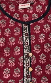 Maroon Flora Cotton Short Kurti. Pure Versatile Cotton. | Laces and Frills