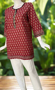 Maroon Flora Cotton Short Kurti. Pure Versatile Cotton. | Laces and Frills