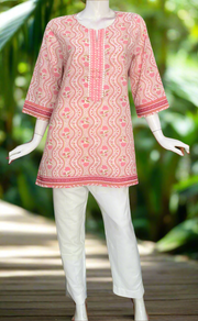 Light Pink Garden Cotton Short Kurti. Pure Versatile Cotton. | Laces and Frills