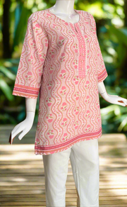 Light Pink Garden Cotton Short Kurti. Pure Versatile Cotton. | Laces and Frills