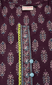 Dark Wine Colour Leafy Cotton Short Kurti. Pure Versatile Cotton. | Laces and Frills