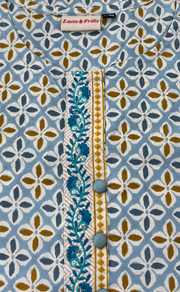 Light Blue Flora Jaipur Cotton Short Kurti. Pure Versatile Cotton. | Laces and Frills