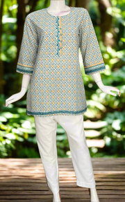Light Blue Flora Jaipur Cotton Short Kurti. Pure Versatile Cotton. | Laces and Frills