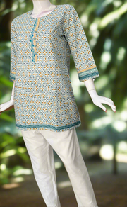 Light Blue Flora Jaipur Cotton Short Kurti. Pure Versatile Cotton. | Laces and Frills