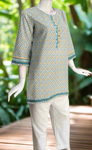Light Blue Flora Jaipur Cotton Short Kurti. Pure Versatile Cotton. | Laces and Frills