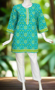 Sea Green Garden Jaipur Cotton Short Kurti. Pure Versatile Cotton. | Laces and Frills