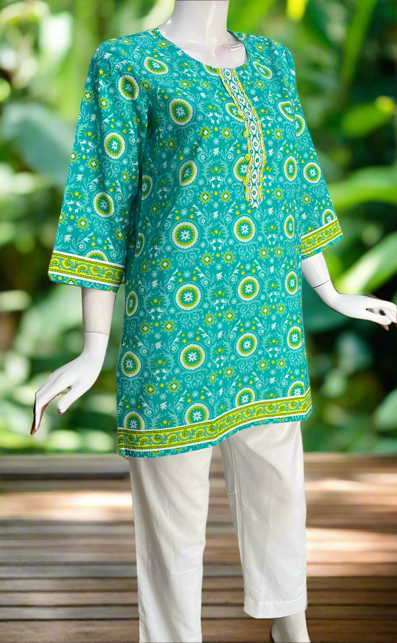 Sea Green Garden Jaipur Cotton Short Kurti. Pure Versatile Cotton. | Laces and Frills