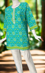 Sea Green Garden Jaipur Cotton Short Kurti. Pure Versatile Cotton. | Laces and Frills
