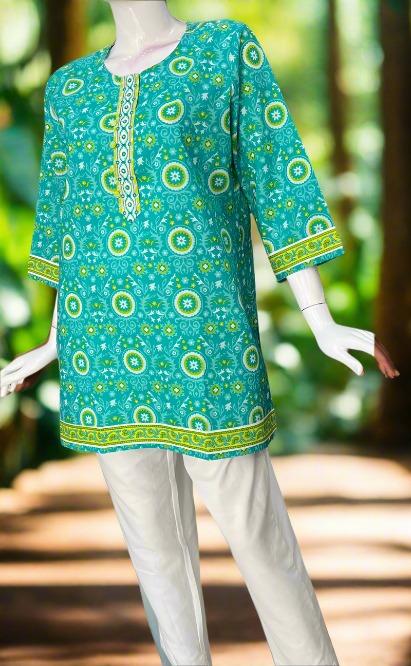 Sea Green Garden Jaipur Cotton Short Kurti. Pure Versatile Cotton. | Laces and Frills