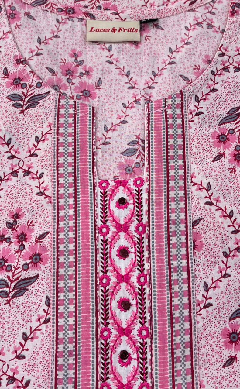 Light Pink Garden Jaipur Cotton Short Kurti. Pure Versatile Cotton. | Laces and Frills