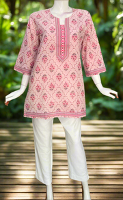 Light Pink Garden Jaipur Cotton Short Kurti. Pure Versatile Cotton. | Laces and Frills