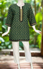 Bottle Green Floral Jaipur Cotton Short Kurti. Pure Versatile Cotton. | Laces and Frills