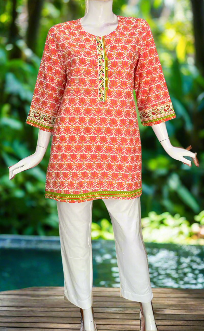 Pink/Orange Floral Jaipur Cotton Short Kurti. Pure Versatile Cotton. | Laces and Frills