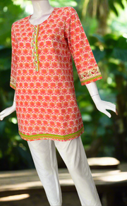 Pink/Orange Floral Jaipur Cotton Short Kurti. Pure Versatile Cotton. | Laces and Frills