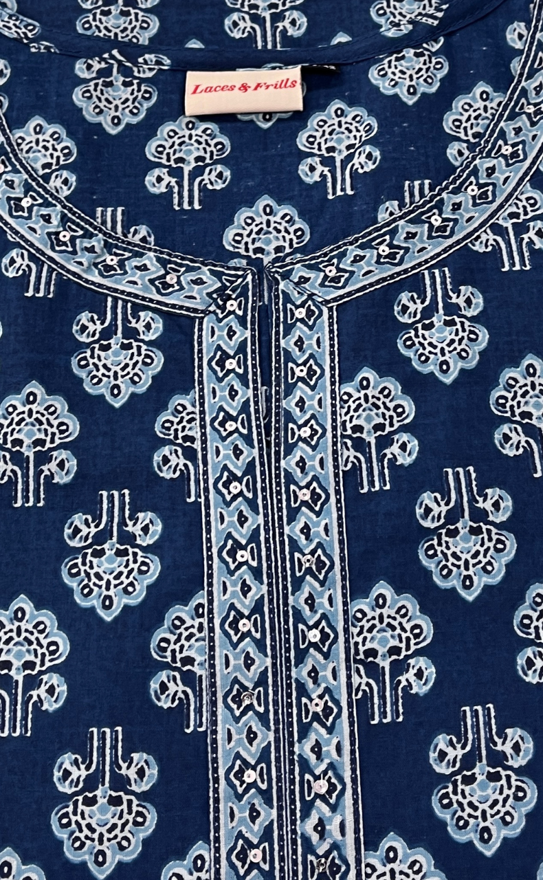 Blue Floral Jaipur Cotton Short Kurti. Pure Versatile Cotton. | Laces and Frills