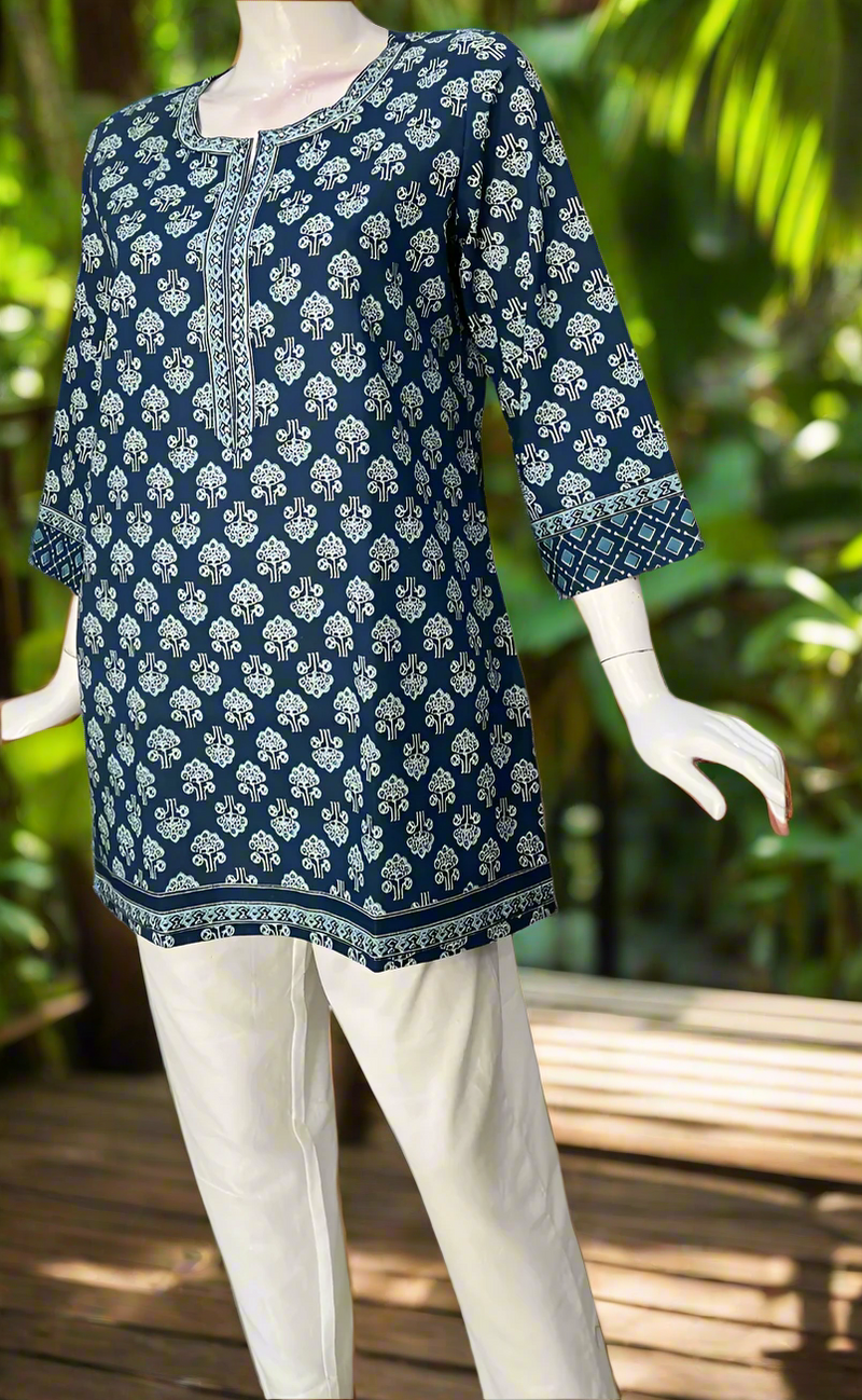Blue Floral Jaipur Cotton Short Kurti. Pure Versatile Cotton. | Laces and Frills