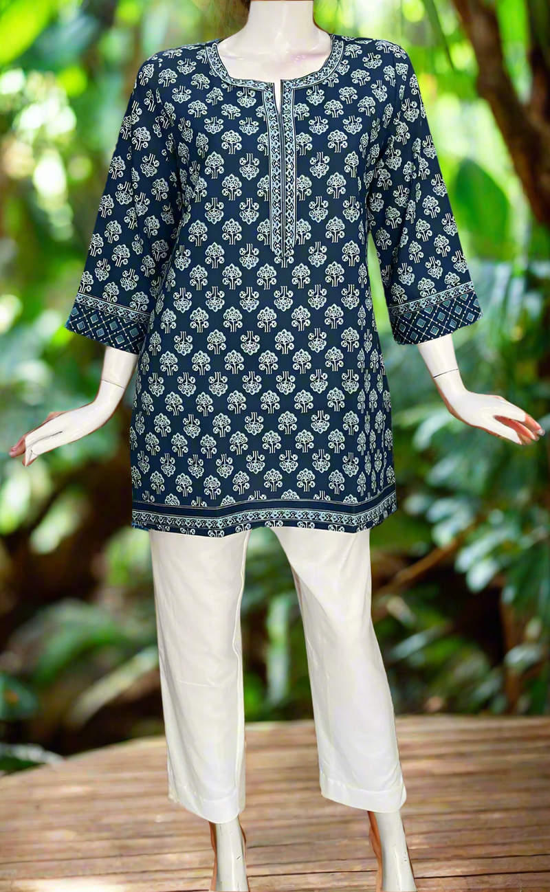 Blue Floral Jaipur Cotton Short Kurti. Pure Versatile Cotton. | Laces and Frills