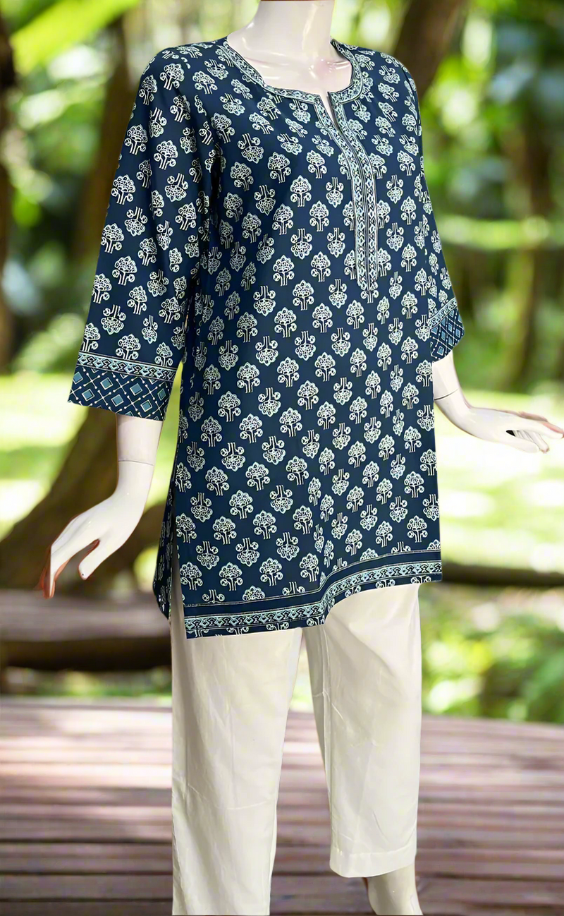 Blue Floral Jaipur Cotton Short Kurti. Pure Versatile Cotton. | Laces and Frills