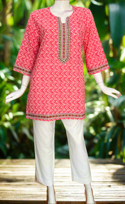 Candy Pink Zigzag Jaipur Cotton Short Kurti. Pure Versatile Cotton. | Laces and Frills