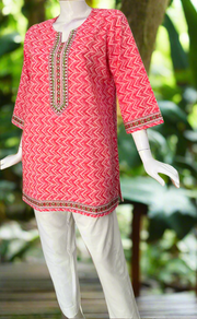Candy Pink Zigzag Jaipur Cotton Short Kurti. Pure Versatile Cotton. | Laces and Frills