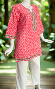 Candy Pink Zigzag Jaipur Cotton Short Kurti. Pure Versatile Cotton. | Laces and Frills