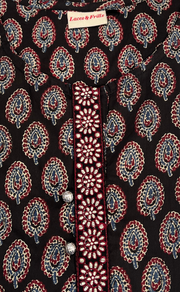 Black Leafy Jaipur Cotton Short Kurti. Pure Versatile Cotton. | Laces and Frills - Laces and Frills
