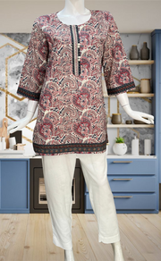 Off White/Peach Paisley Print Jaipur Cotton Short Kurti. Pure Versatile Cotton. | Laces and Frills - Laces and Frills