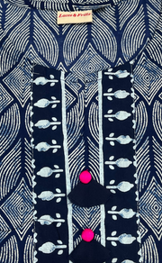 Navy Blue Abstract Jaipur Cotton Short Kurti. Pure Versatile Cotton. | Laces and Frills - Laces and Frills