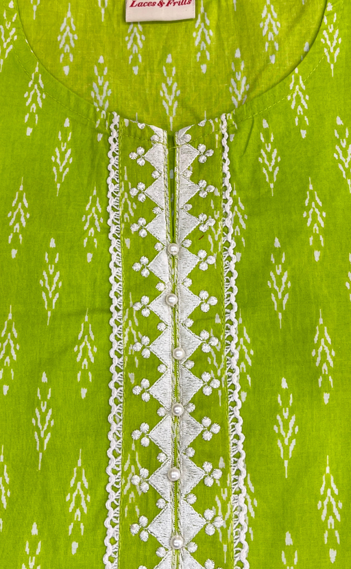 Green Leafy Jaipur Cotton Short Kurti. Pure Versatile Cotton. | Laces and Frills